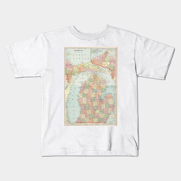 Vintage Map of Michigan (1901) Kids T-Shirt by Bravuramedia